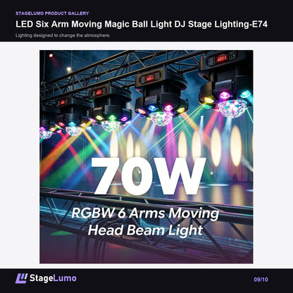 LED Six Arm Moving Magic Ball Light DJ Stage Lighting-E74 - StageLumo image 9