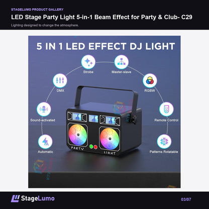 LED Stage Party Light 5-in-1 Beam Effect for Party & Club- C29 - StageLumo image 3