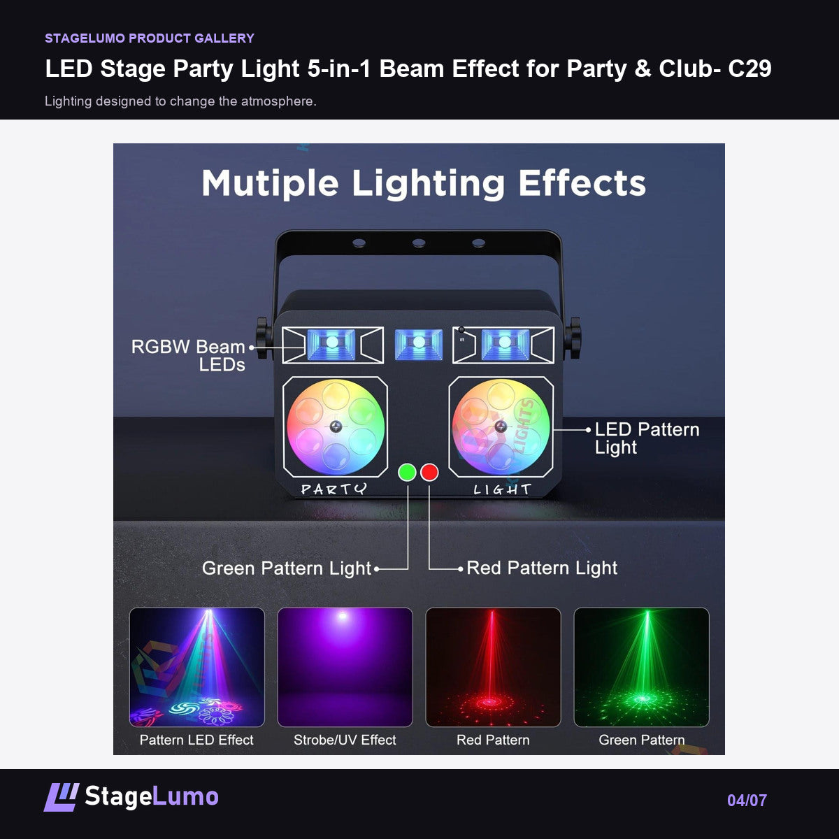 LED Stage Party Light 5-in-1 Beam Effect for Party & Club- C29 - StageLumo image 4