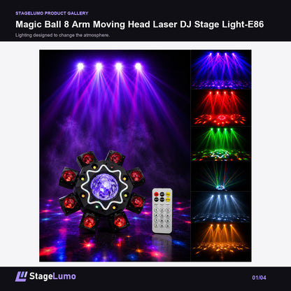 Magic Ball 8 Arm Moving Head Laser DJ Stage Light-E86 - StageLumo image 1