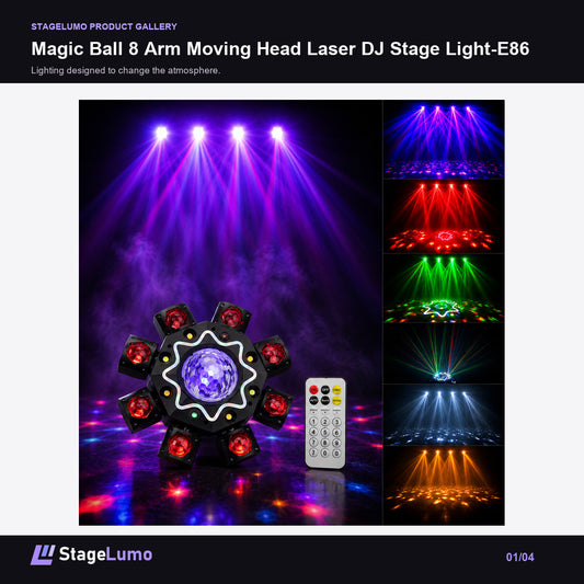 Magic Ball 8 Arm Moving Head Laser DJ Stage Light-E86 - StageLumo image 1