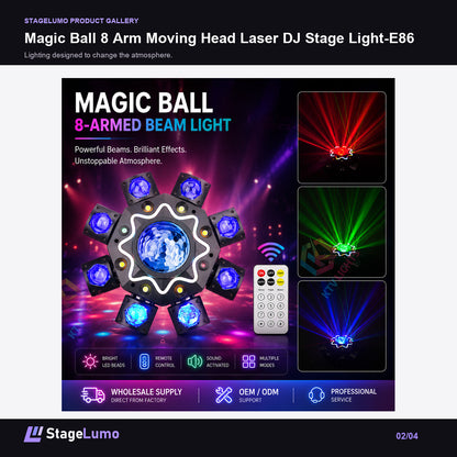 Magic Ball 8 Arm Moving Head Laser DJ Stage Light-E86 - StageLumo image 2