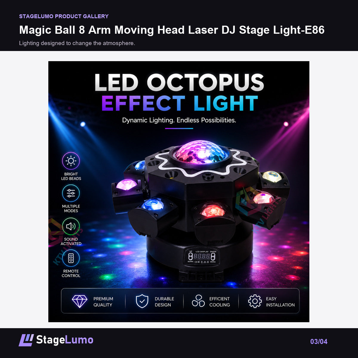 Magic Ball 8 Arm Moving Head Laser DJ Stage Light-E86 - StageLumo image 3