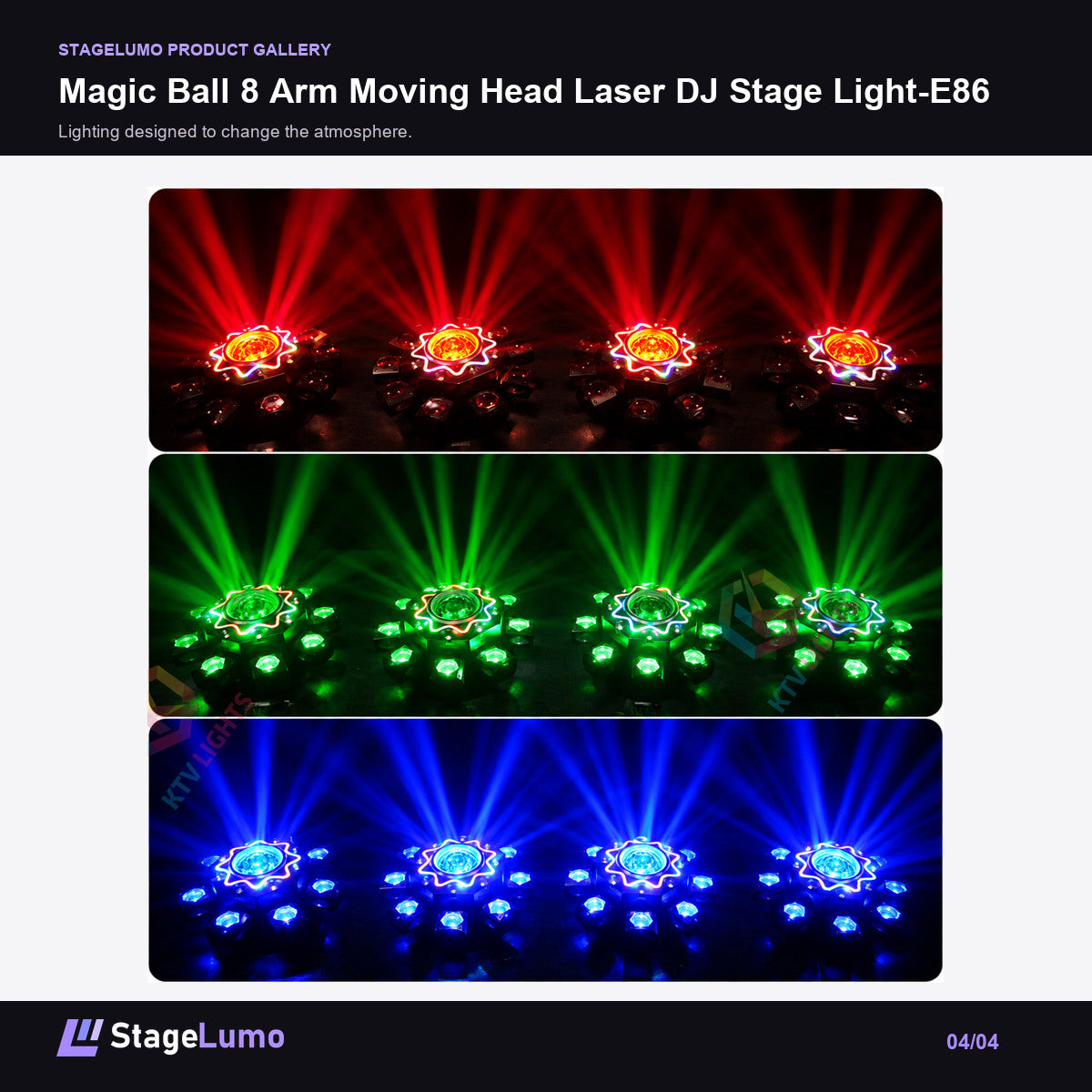 Magic Ball 8 Arm Moving Head Laser DJ Stage Light-E86 - StageLumo image 4