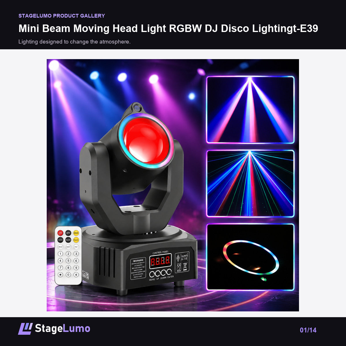 Mini Beam Moving Head Light RGBW DJ Disco Lightingt-E39 - StageLumo image 1