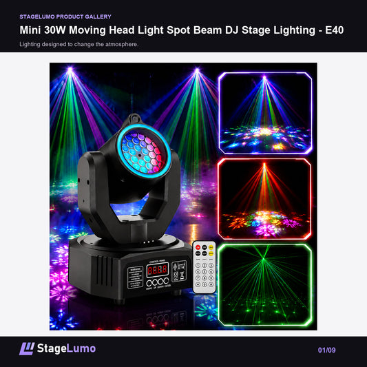 Mini 30W Moving Head Light Spot Beam DJ Stage Lighting - E40 - StageLumo image 1