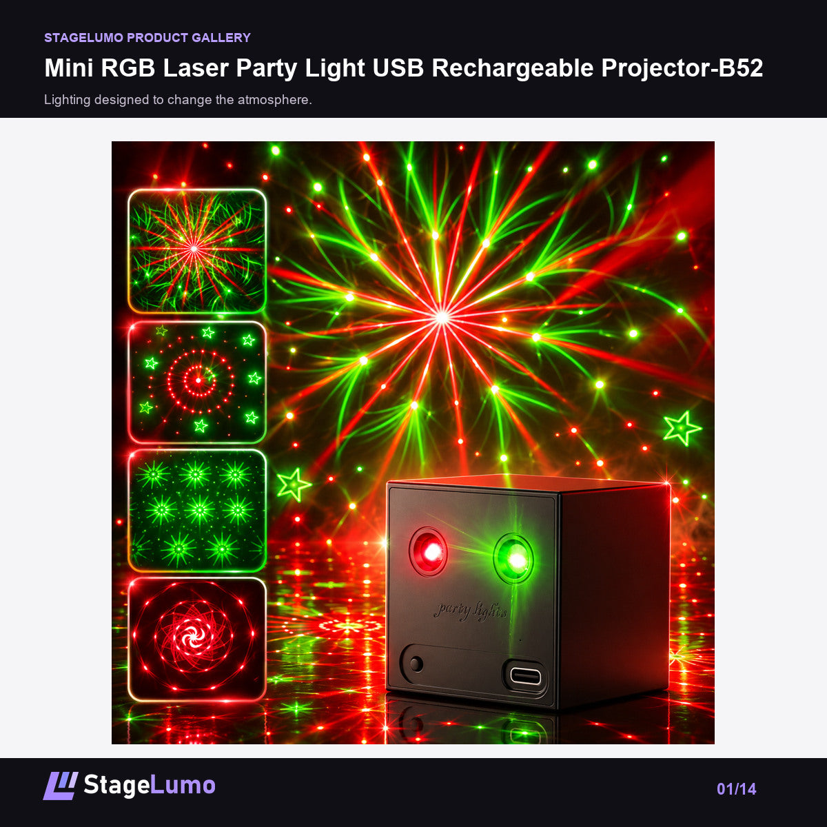 Mini RGB Laser Party Light USB Rechargeable Projector-B52 - StageLumo image 1