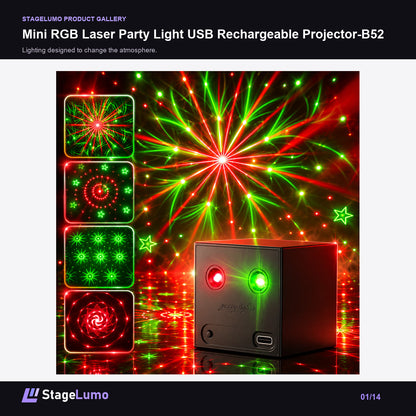 Mini RGB Laser Party Light USB Rechargeable Projector-B52 - StageLumo image 1