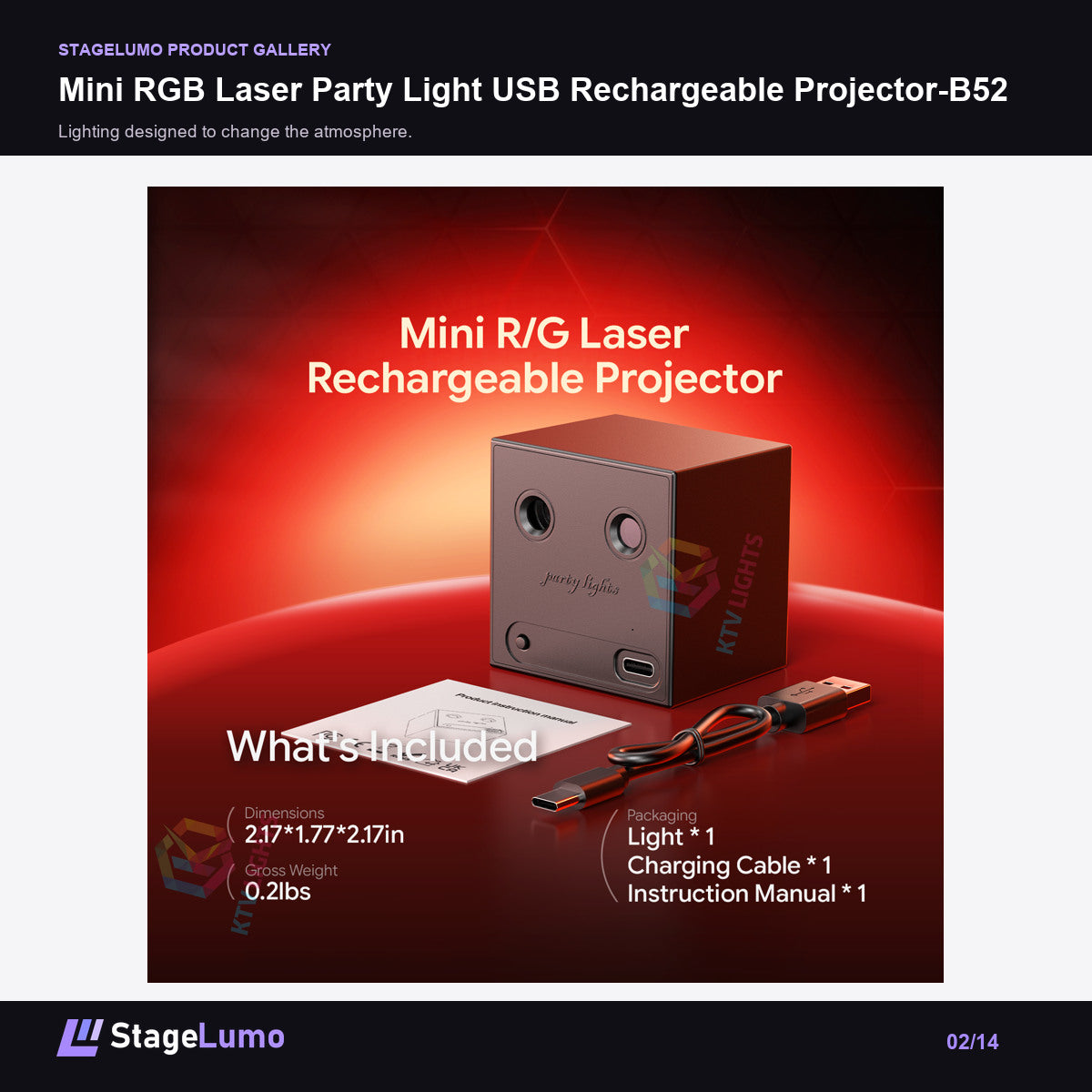 Mini RGB Laser Party Light USB Rechargeable Projector-B52 - StageLumo image 2