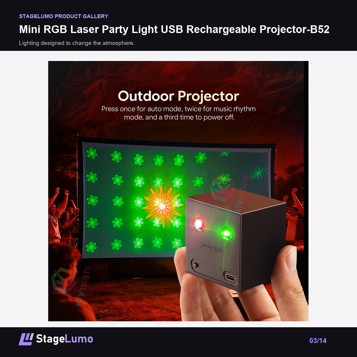 Mini RGB Laser Party Light USB Rechargeable Projector-B52 - StageLumo image 3