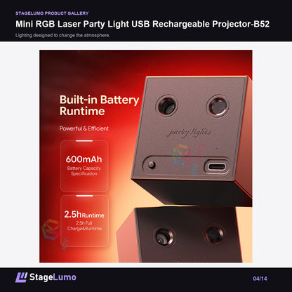 Mini RGB Laser Party Light USB Rechargeable Projector-B52 - StageLumo image 4