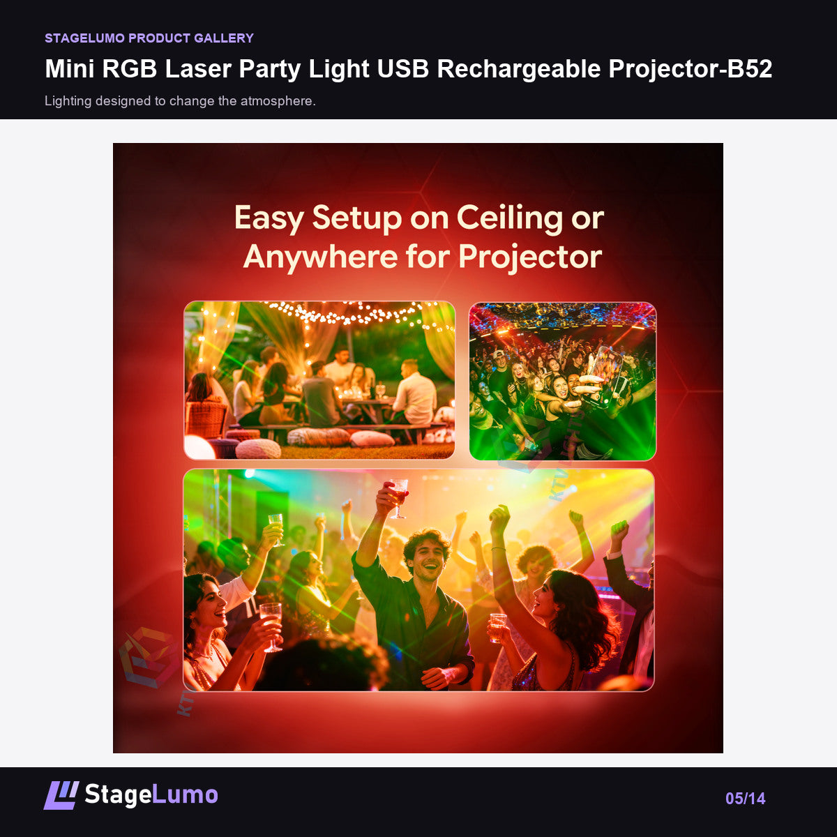 Mini RGB Laser Party Light USB Rechargeable Projector-B52 - StageLumo image 5