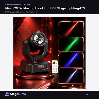 Mini RGBW Moving Head Light DJ Stage Lighting-E72 - StageLumo image 1