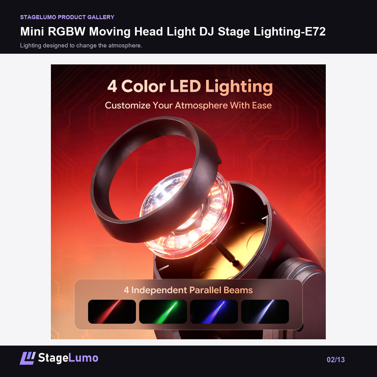 Mini RGBW Moving Head Light DJ Stage Lighting-E72 - StageLumo image 2