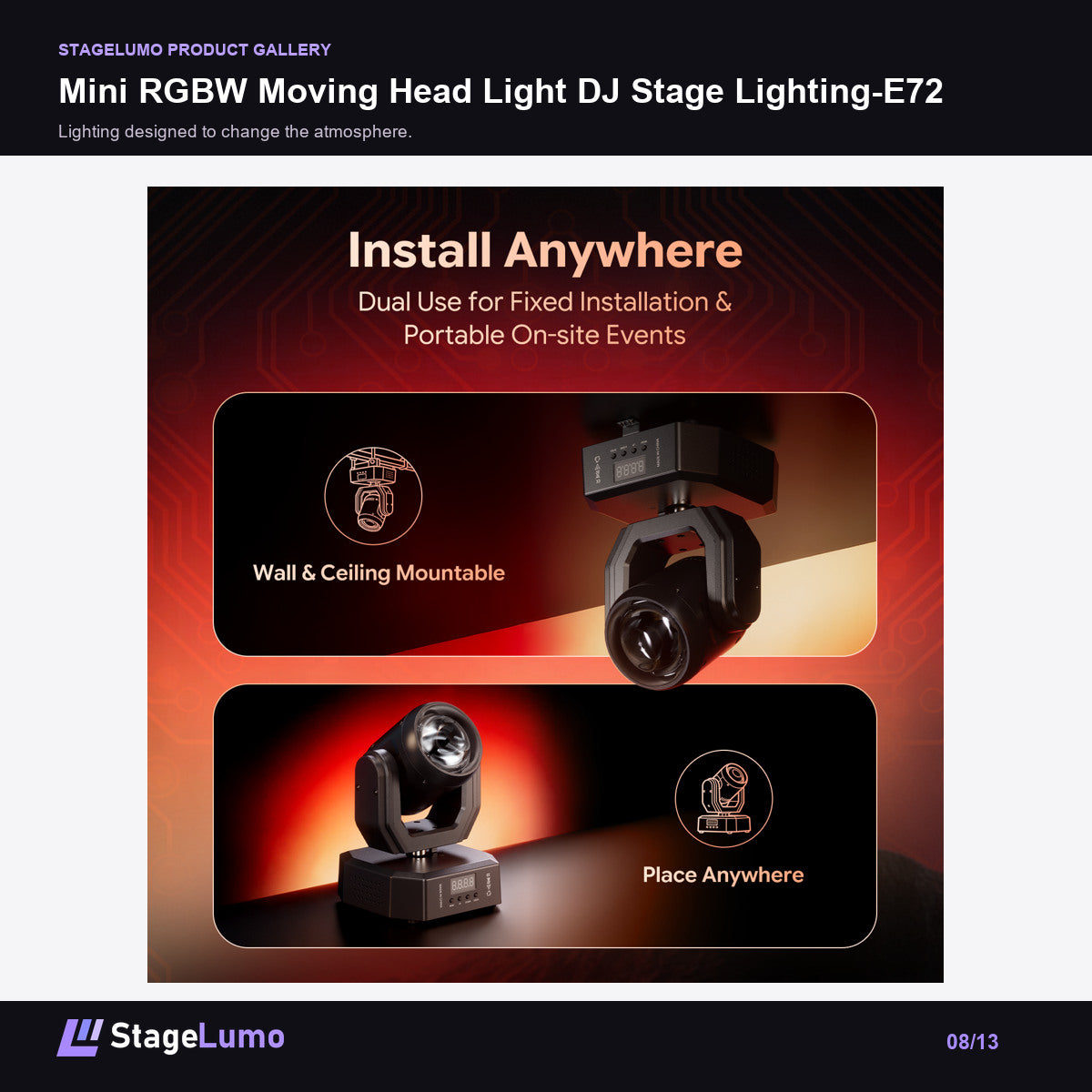 Mini RGBW Moving Head Light DJ Stage Lighting-E72 - StageLumo image 8