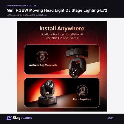 Mini RGBW Moving Head Light DJ Stage Lighting-E72 - StageLumo image 8