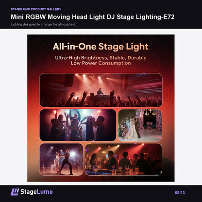 Mini RGBW Moving Head Light DJ Stage Lighting-E72 - StageLumo image 9