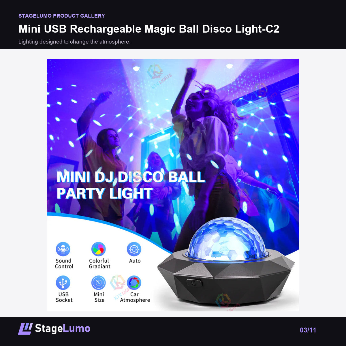 Mini USB Rechargeable Magic Ball Disco Light-C2 - StageLumo image 3