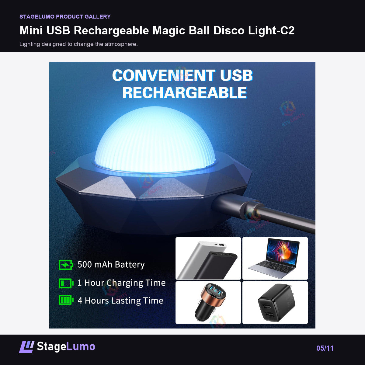 Mini USB Rechargeable Magic Ball Disco Light-C2 - StageLumo image 5