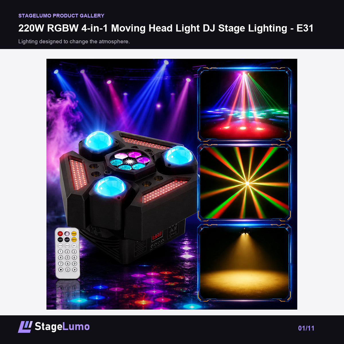 220W RGBW 4-in-1 Moving Head Light DJ Stage Lighting - E31 - StageLumo image 1