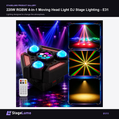 220W RGBW 4-in-1 Moving Head Light DJ Stage Lighting - E31 - StageLumo image 1