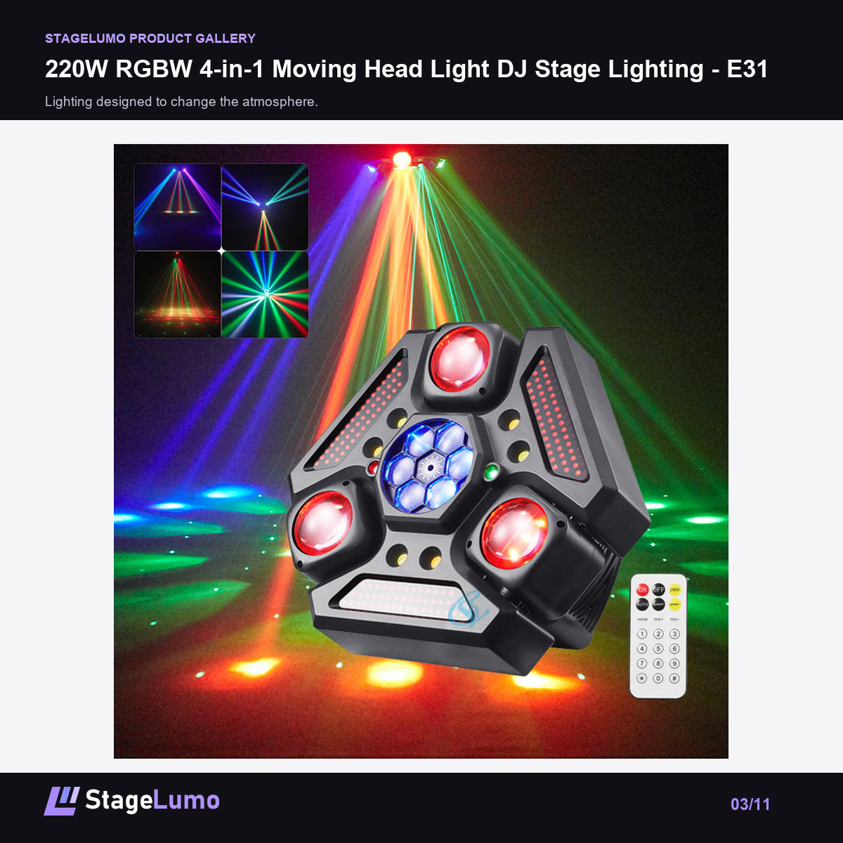 220W RGBW 4-in-1 Moving Head Light DJ Stage Lighting - E31 - StageLumo image 3