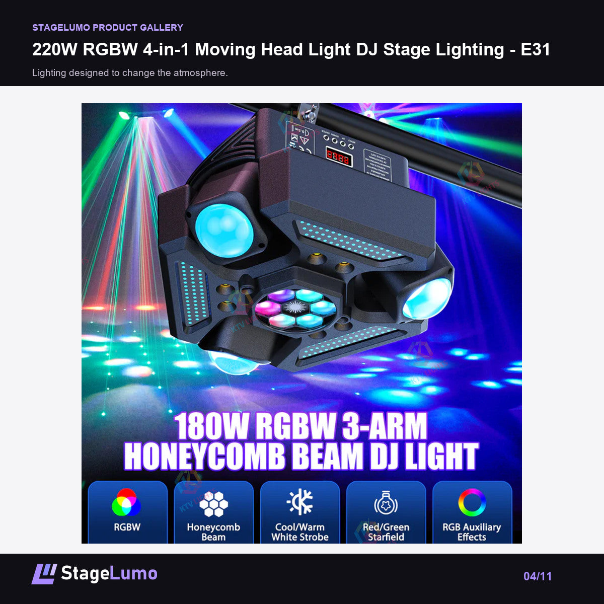 220W RGBW 4-in-1 Moving Head Light DJ Stage Lighting - E31 - StageLumo image 4