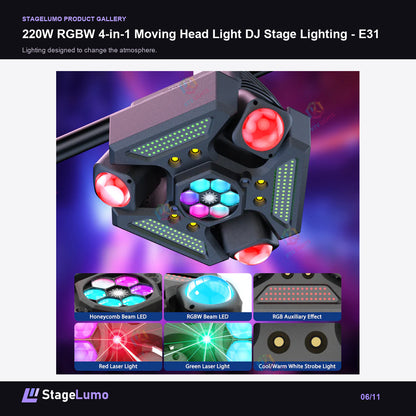 220W RGBW 4-in-1 Moving Head Light DJ Stage Lighting - E31 - StageLumo image 6
