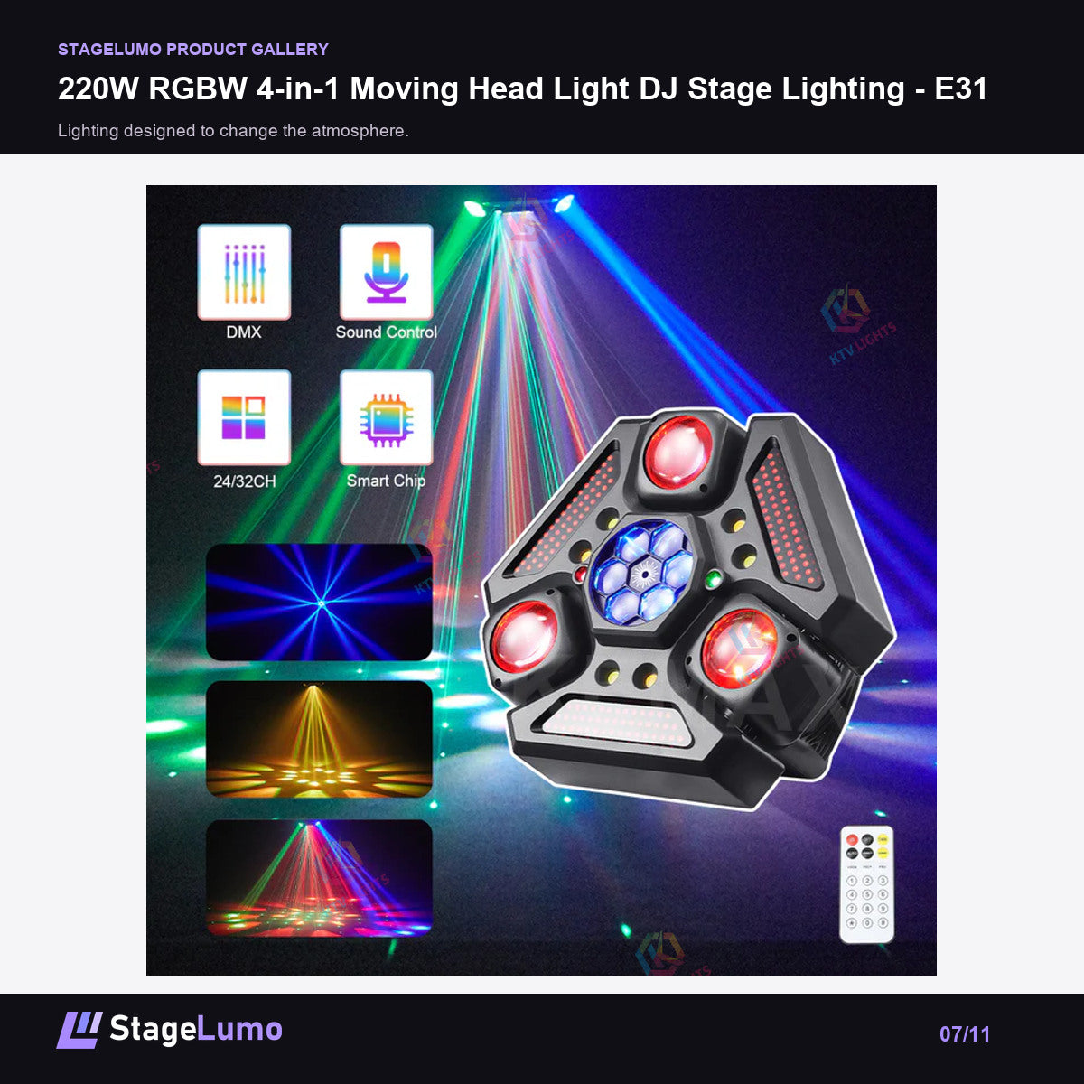 220W RGBW 4-in-1 Moving Head Light DJ Stage Lighting - E31 - StageLumo image 7