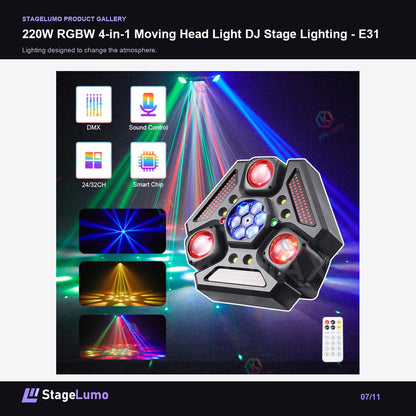 220W RGBW 4-in-1 Moving Head Light DJ Stage Lighting - E31 - StageLumo image 7