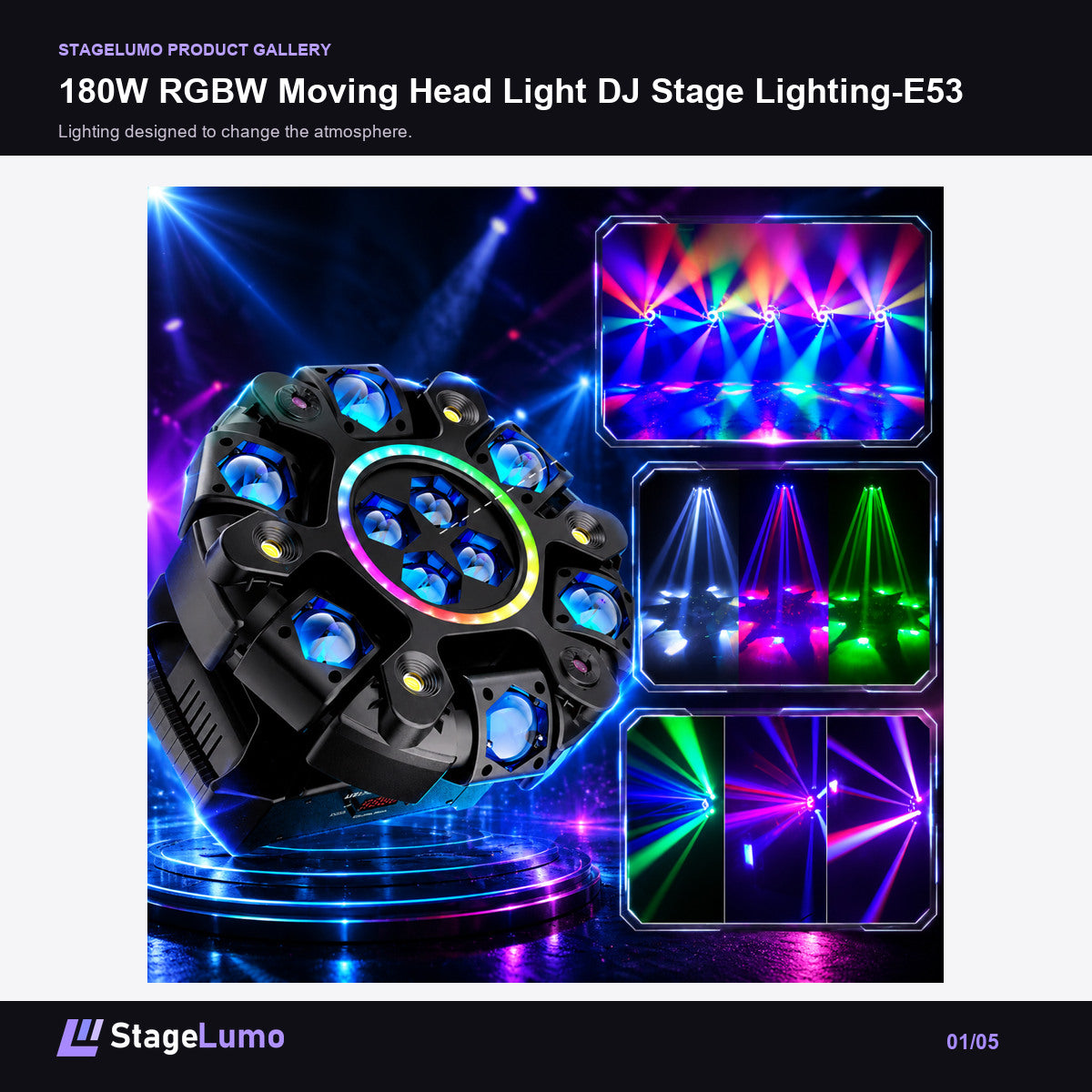 180W RGBW Moving Head Light DJ Stage Lighting-E53 - StageLumo image 1