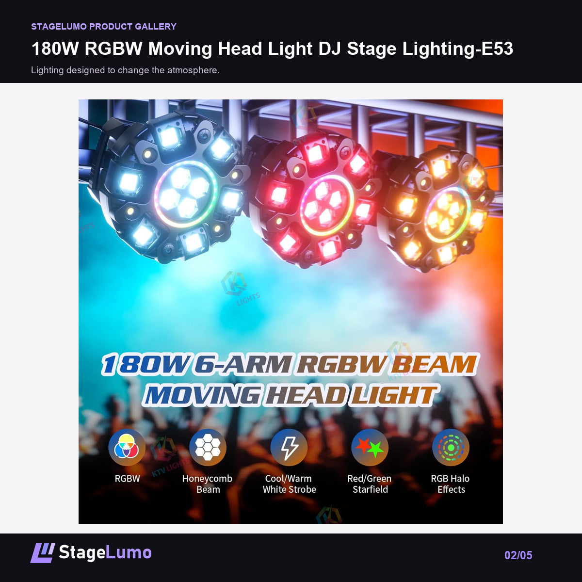 180W RGBW Moving Head Light DJ Stage Lighting-E53 - StageLumo image 2