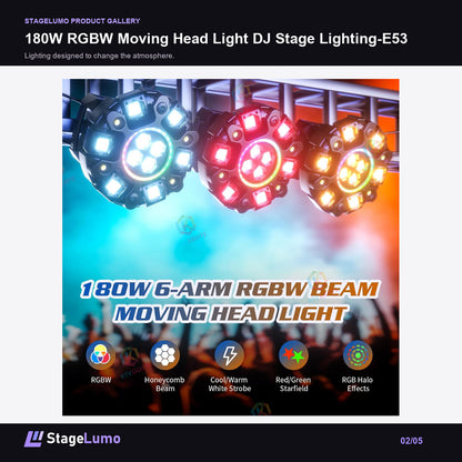180W RGBW Moving Head Light DJ Stage Lighting-E53 - StageLumo image 2