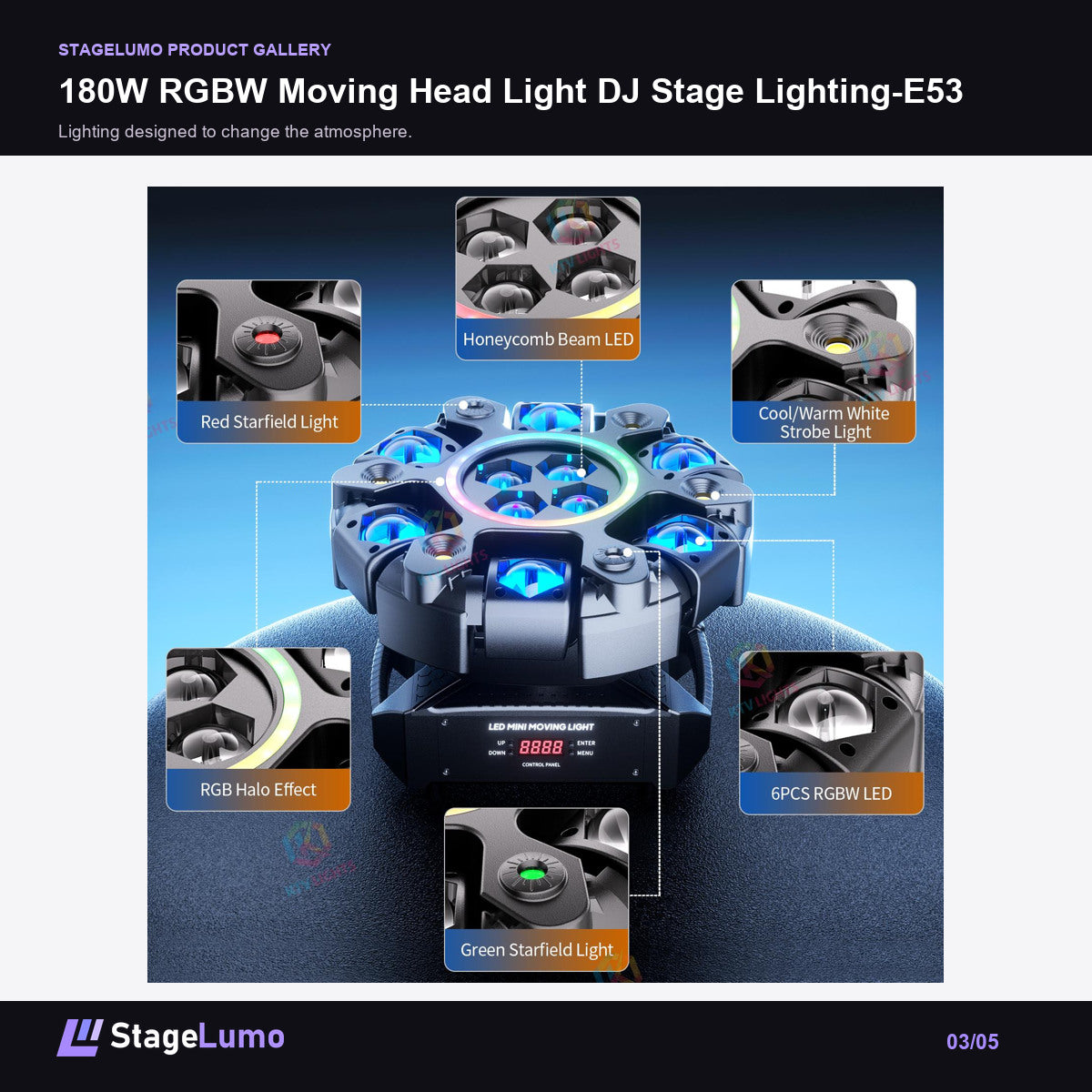 180W RGBW Moving Head Light DJ Stage Lighting-E53 - StageLumo image 3