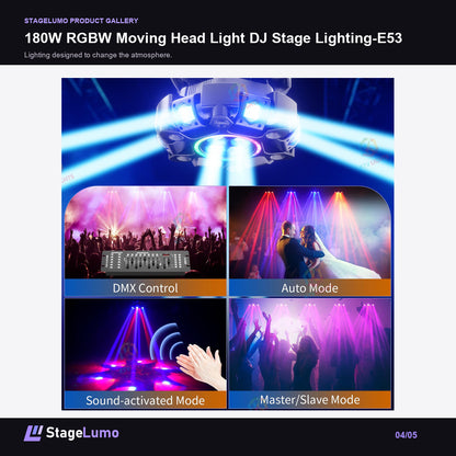 180W RGBW Moving Head Light DJ Stage Lighting-E53 - StageLumo image 4