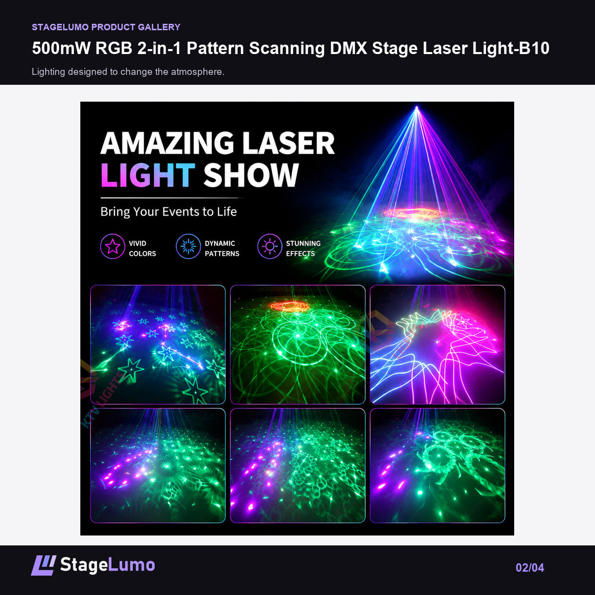 500mW RGB 2-in-1 Pattern Scanning DMX Stage Laser Light-B10 - StageLumo image 2
