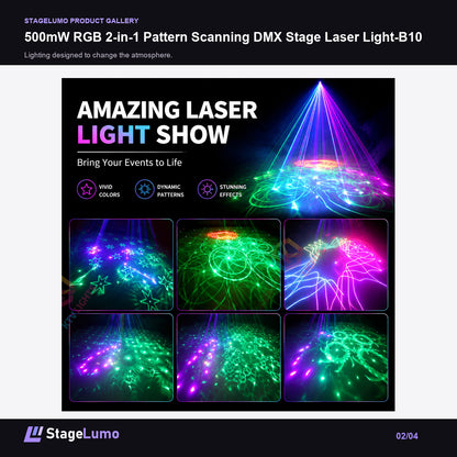 500mW RGB 2-in-1 Pattern Scanning DMX Stage Laser Light-B10 - StageLumo image 2