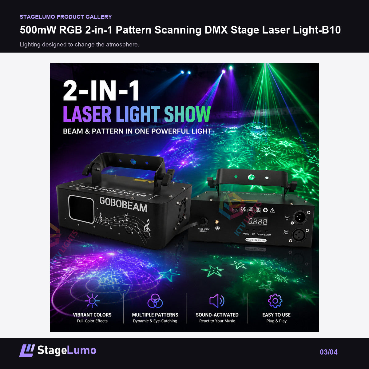 500mW RGB 2-in-1 Pattern Scanning DMX Stage Laser Light-B10 - StageLumo image 3
