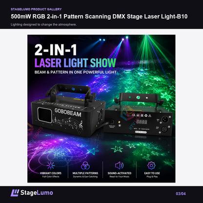 500mW RGB 2-in-1 Pattern Scanning DMX Stage Laser Light-B10 - StageLumo image 3