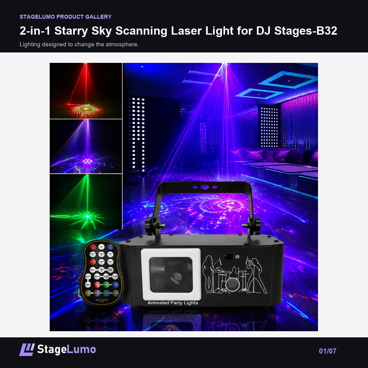 2-in-1 Starry Sky Scanning Laser Light for DJ Stages-B32 - StageLumo image 1