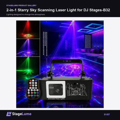 2-in-1 Starry Sky Scanning Laser Light for DJ Stages-B32 - StageLumo image 1
