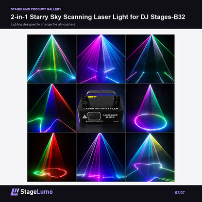 2-in-1 Starry Sky Scanning Laser Light for DJ Stages-B32 - StageLumo image 2