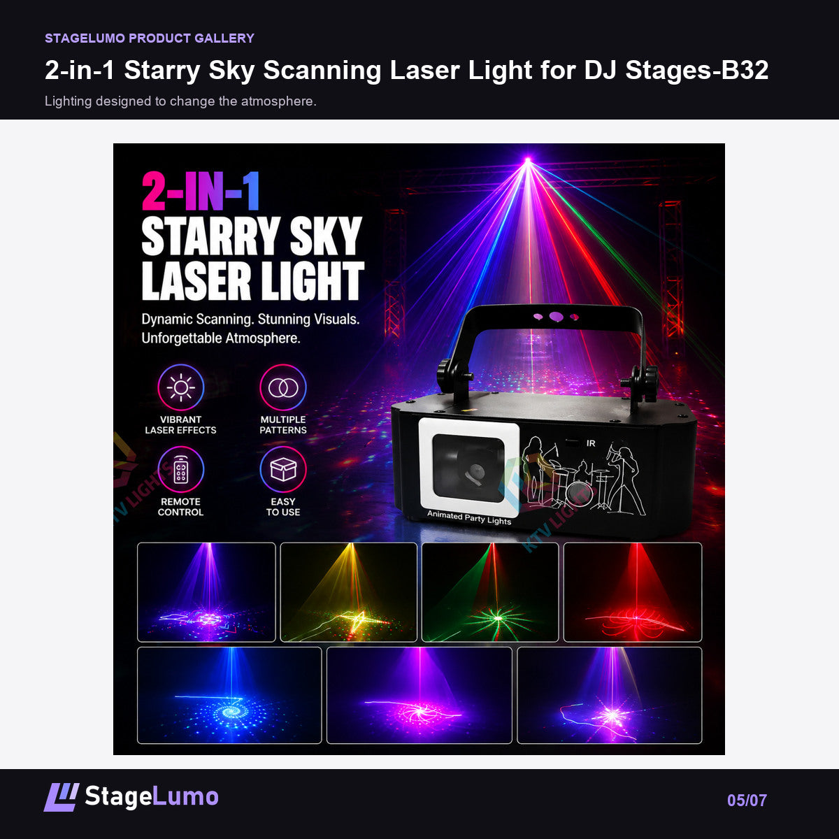 2-in-1 Starry Sky Scanning Laser Light for DJ Stages-B32 - StageLumo image 5