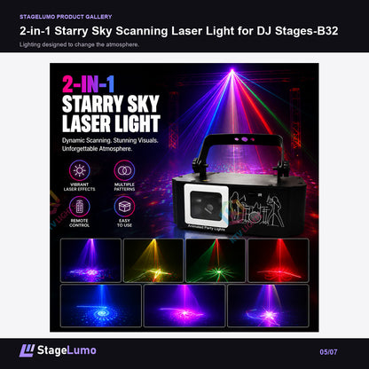 2-in-1 Starry Sky Scanning Laser Light for DJ Stages-B32 - StageLumo image 5