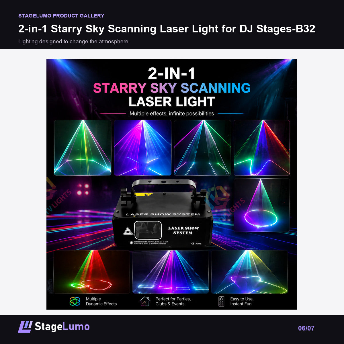 2-in-1 Starry Sky Scanning Laser Light for DJ Stages-B32 - StageLumo image 6