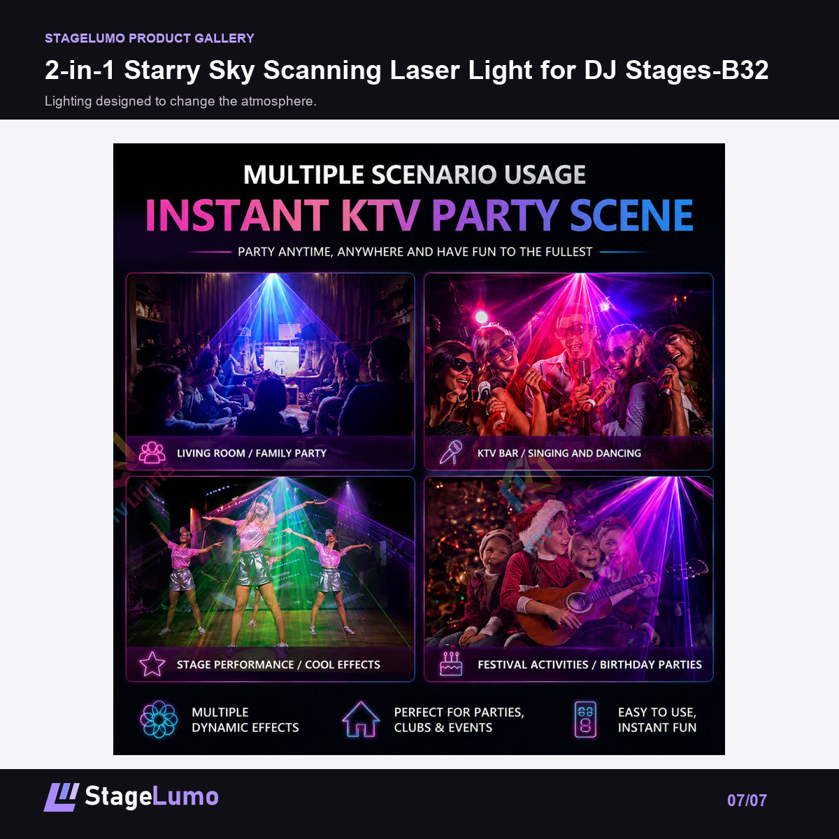 2-in-1 Starry Sky Scanning Laser Light for DJ Stages-B32 - StageLumo image 7