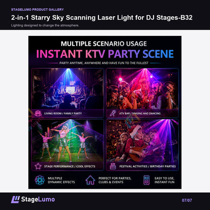 2-in-1 Starry Sky Scanning Laser Light for DJ Stages-B32 - StageLumo image 7