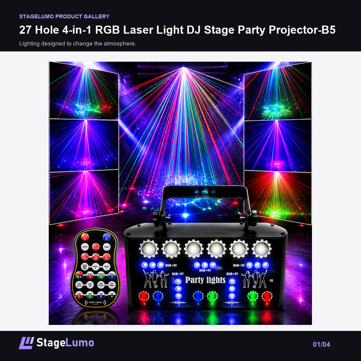 27 Hole 4-in-1 RGB Laser Light DJ Stage Party Projector-B5 - StageLumo image 1