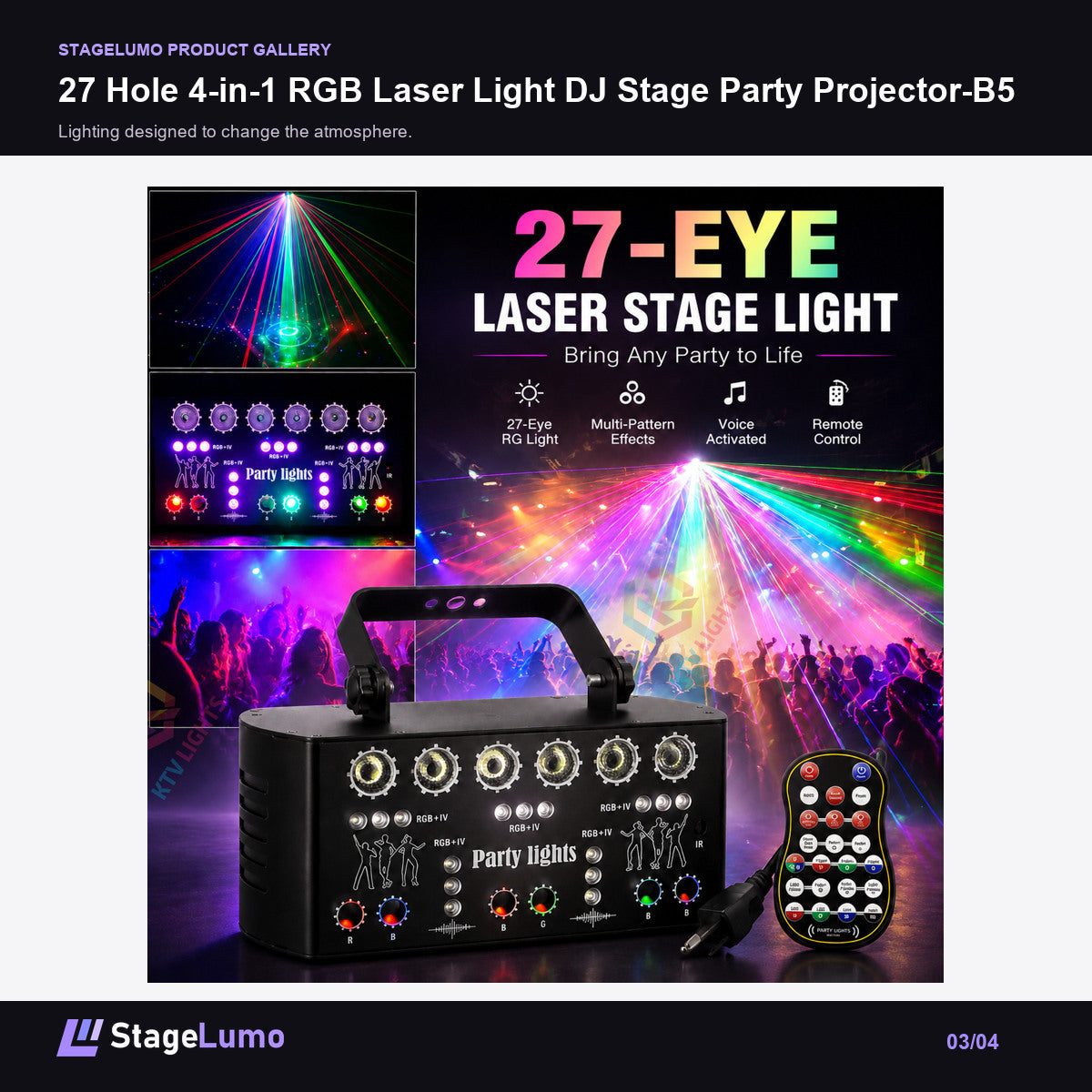 27 Hole 4-in-1 RGB Laser Light DJ Stage Party Projector-B5 - StageLumo image 3