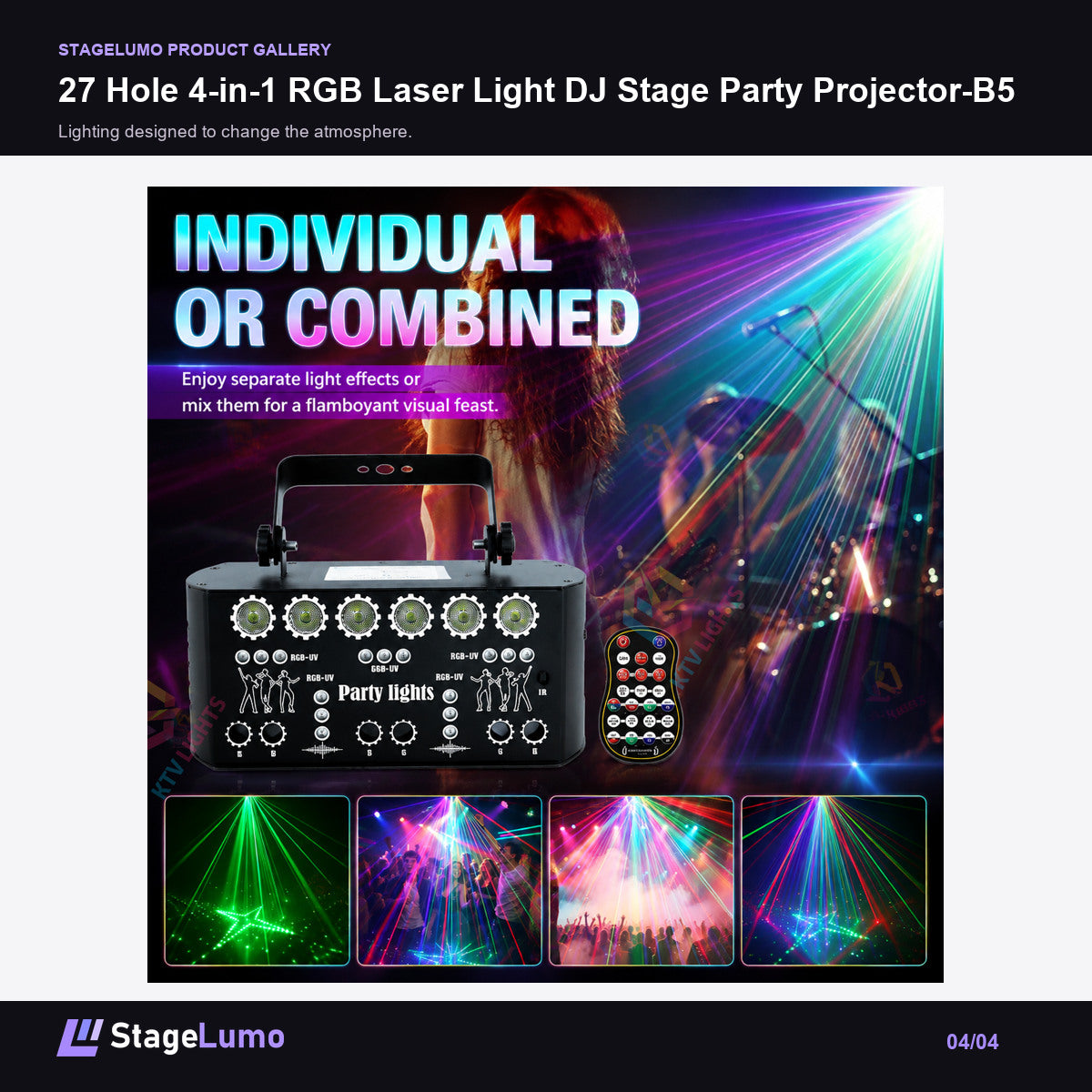 27 Hole 4-in-1 RGB Laser Light DJ Stage Party Projector-B5 - StageLumo image 4